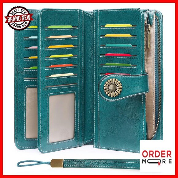 Handbags - Leather RFID Blocking Wristlet Wallet with Large Capacity Card Holder